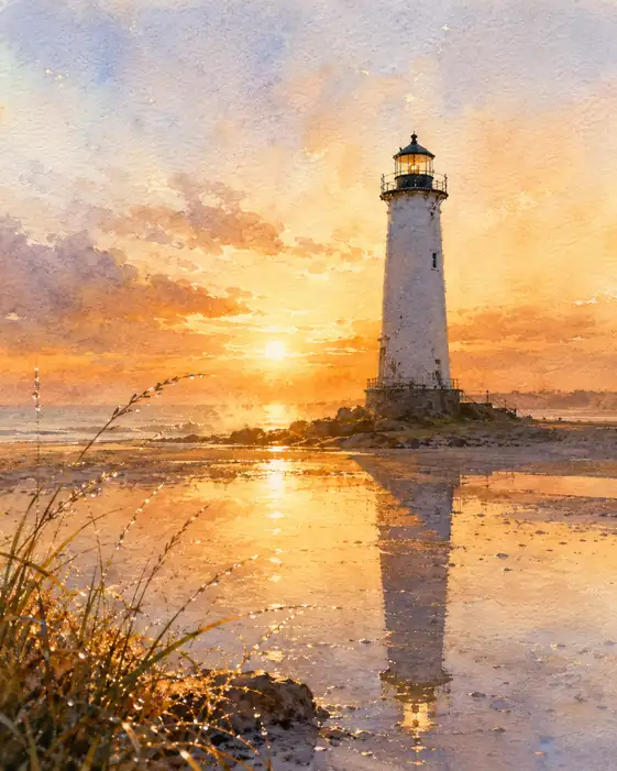 Lighthouse Standing in Golden Sunrise