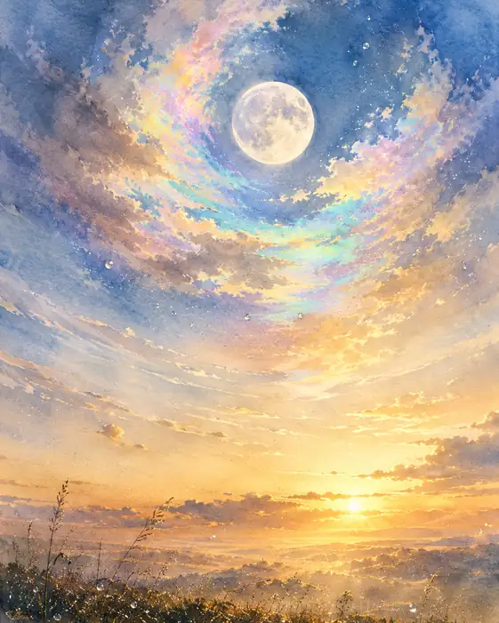 Lunar Halo Intersecting the Twilight Sky