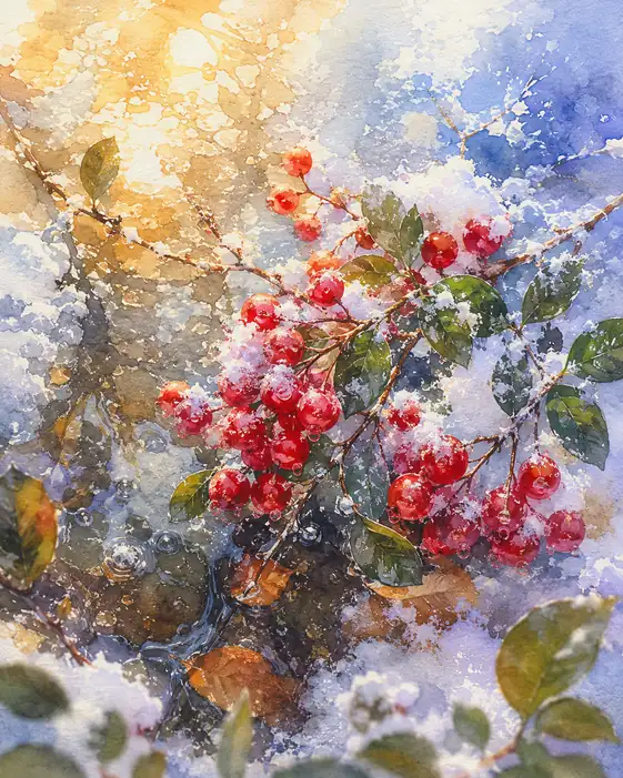 雪解けの小川に灯る紅