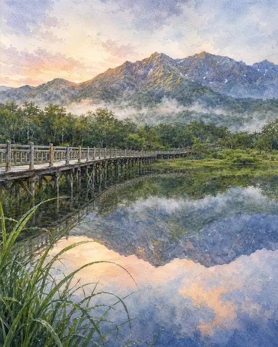 Boardwalk Crossing the Mirror Lake of Shiretoko