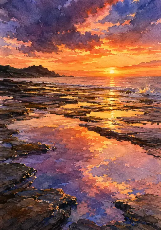 Reflections of Gold and Violet Skies
