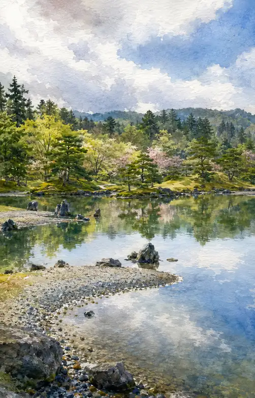 澄水に流るる雲の庭園