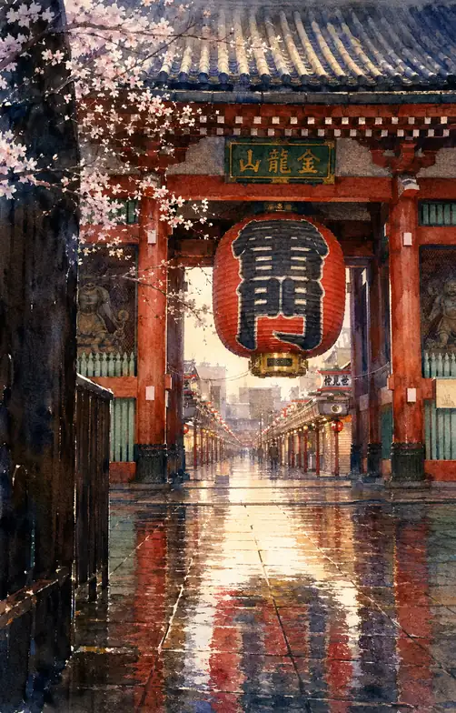 春雨、門の奥へ