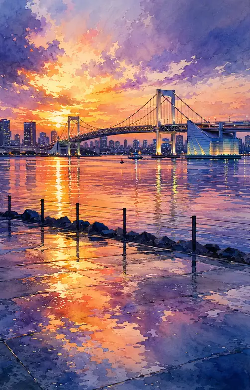 湾を渡る夕焼け