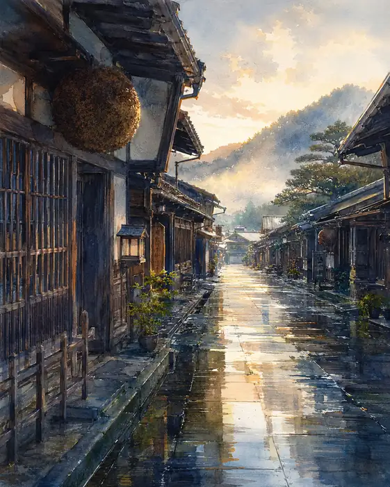 朝は杉玉の月を吊るす