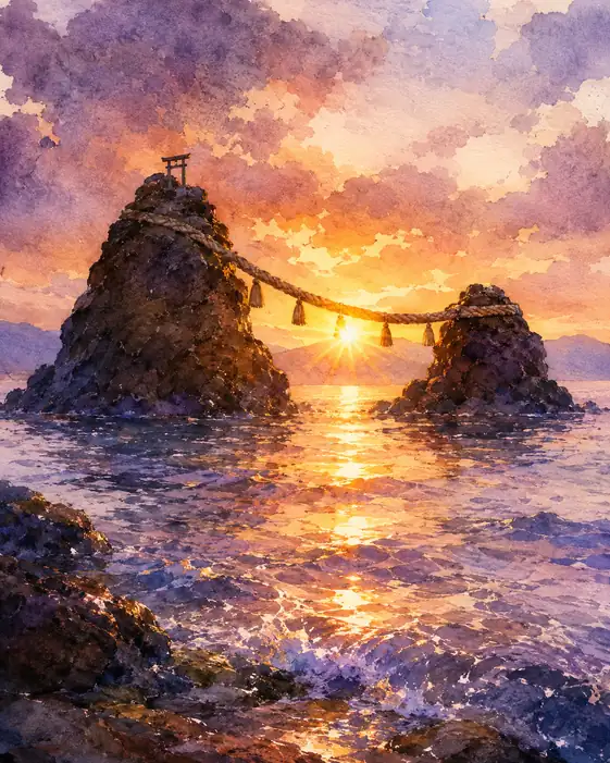 海と空を結ぶ金の注連縄