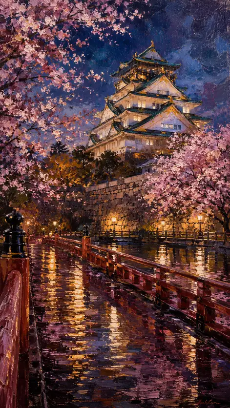 夜の堀に白い炎を抱く