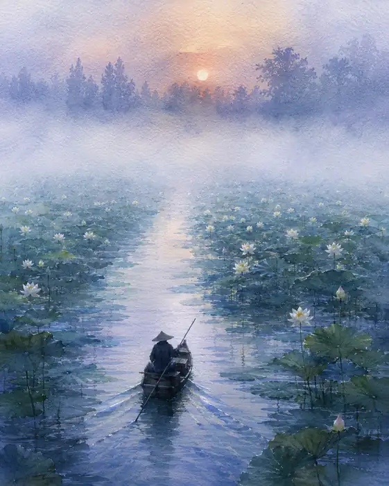眠る蓮を分ける航跡