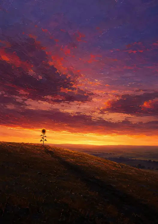 一輪、日の終わりに立つ