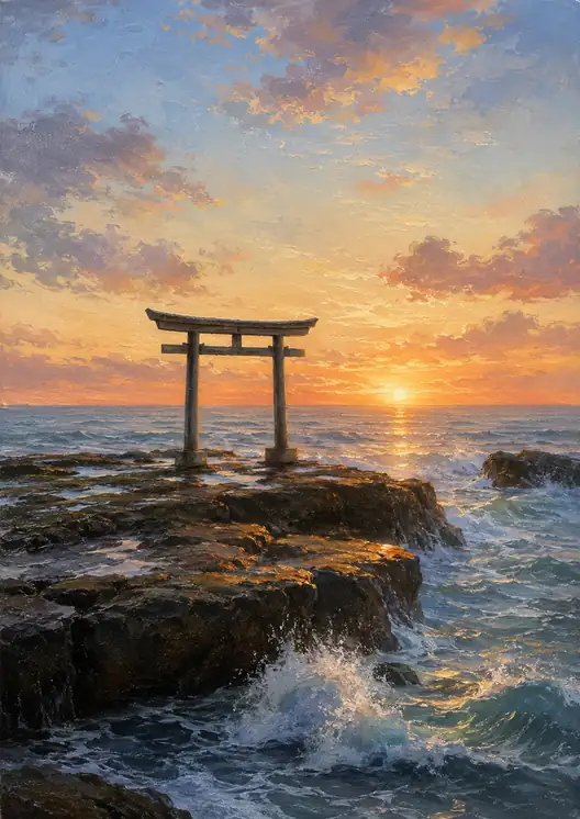 波は空の門を迎えに立つ