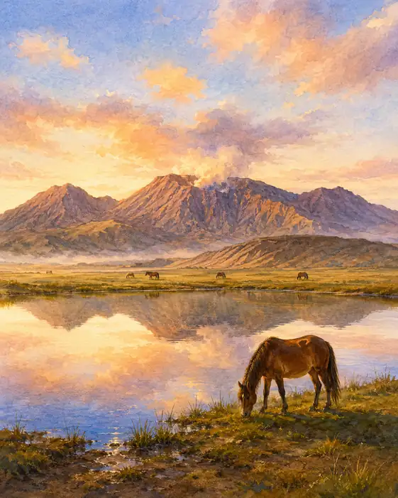 The Horse Grazes Beneath the Mountain's Dream