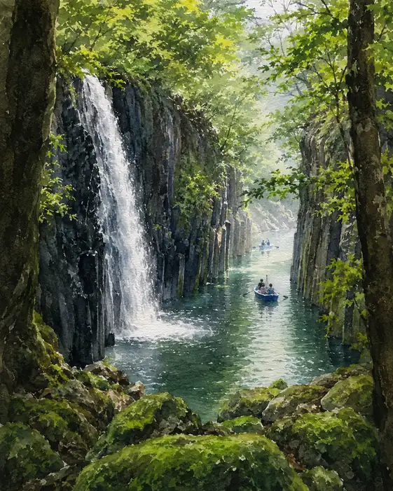 Two Boats Row Into the Gorge's Green Silence