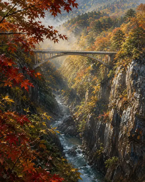 The Bridge at Naruko Carries the Voice of the ﾅ荊ani River