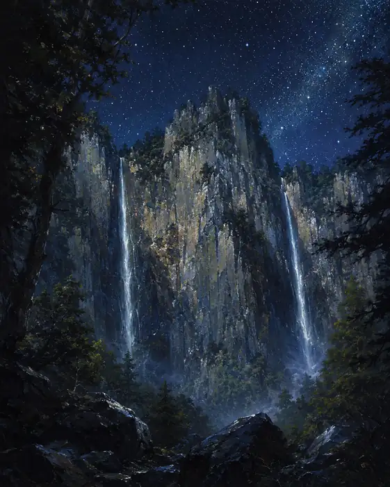 星の下に垂れる二筋の銀