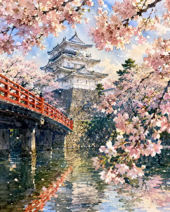 Castle Framed by Falling Spring