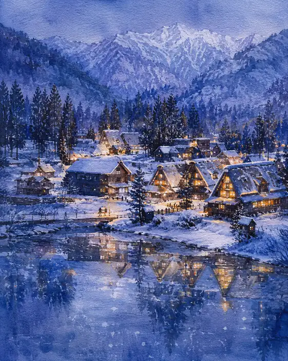 Warm Windows Beneath the Snow Peaks