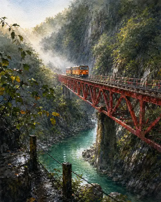 The Red Rail Above Emerald Water