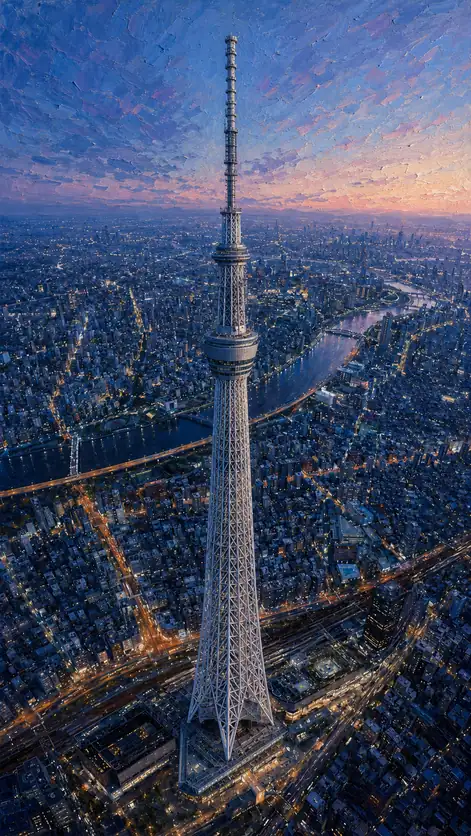 The Sumida Flows Toward the 634-Meter Sky