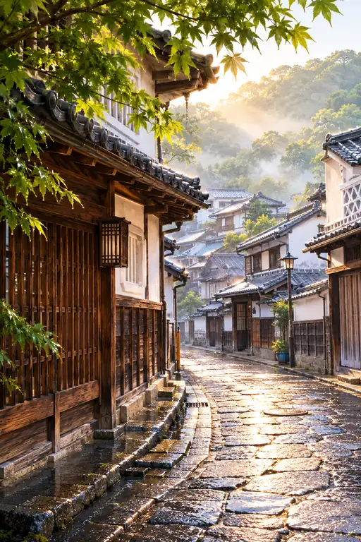 Green Leaves Pour Morning Down the Old Street