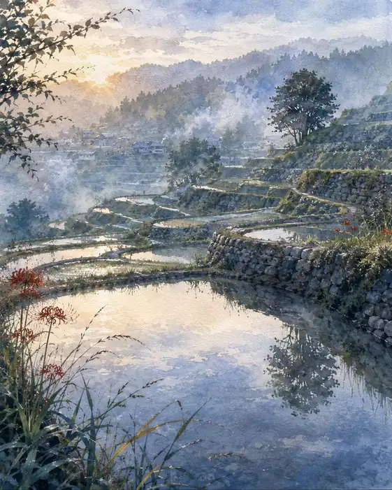 千の水鏡に注ぐ朝