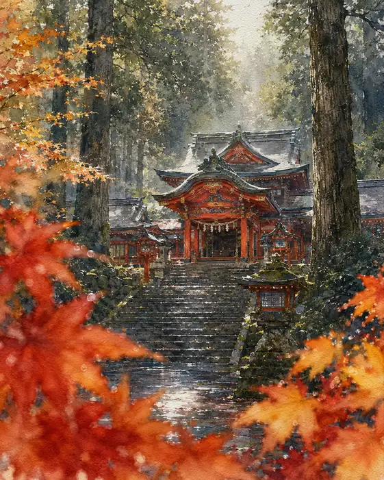 紅葉が守る祈りの石段