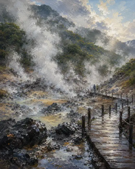 The Earth Breathes Along the Wooden Path