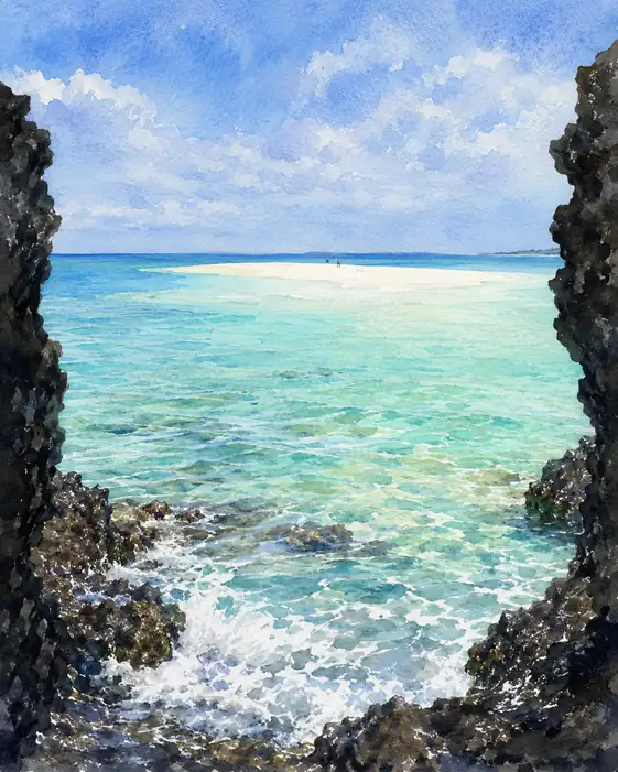 A White Island Between Two Blues