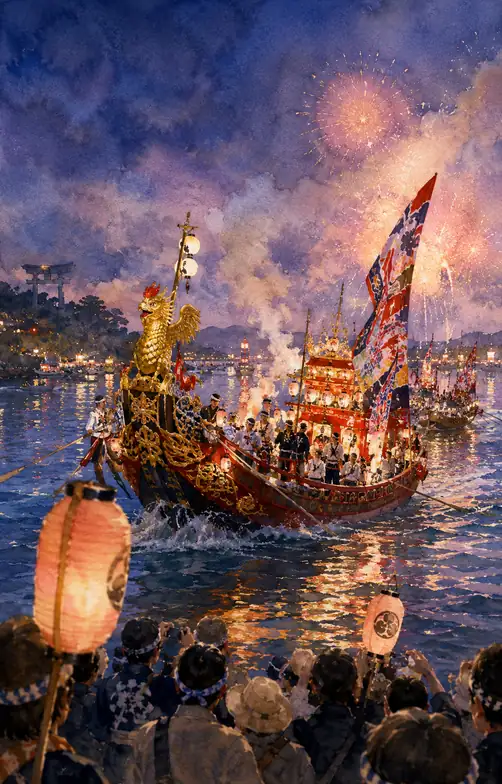The Golden Bird Sails Beneath Fireworks