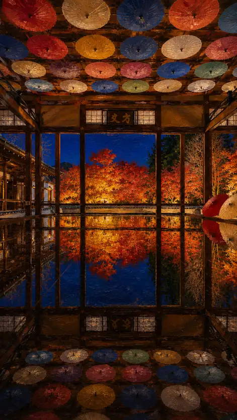 Red Leaves Wait beyond the Glass