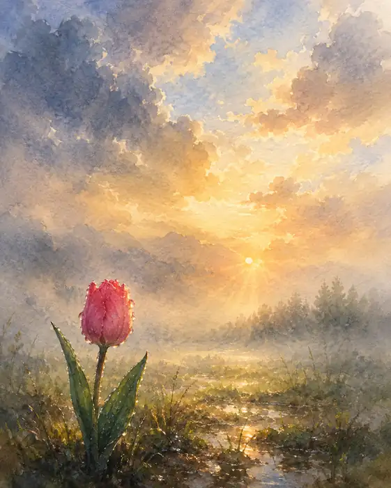One Tulip against the Golden Storm