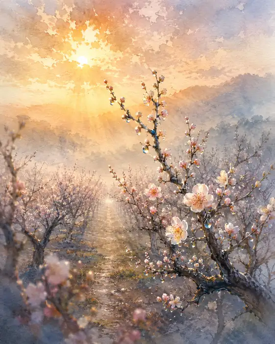 Plum Blossoms Wake the Mountain Mist