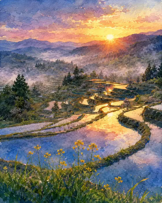 Sunset Flows through the Rice Terraces