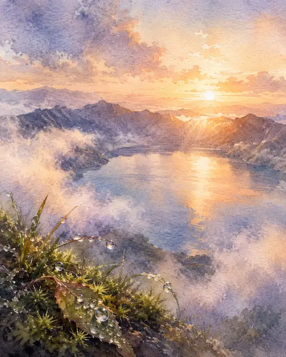 The Crater Lake Receives the Evening