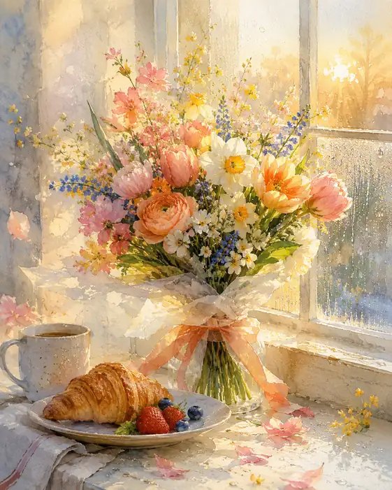 A Bouquet Sets the Morning Table