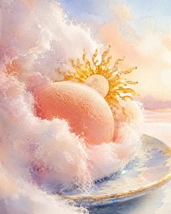 A Peach Sun Cradled by Evening Clouds