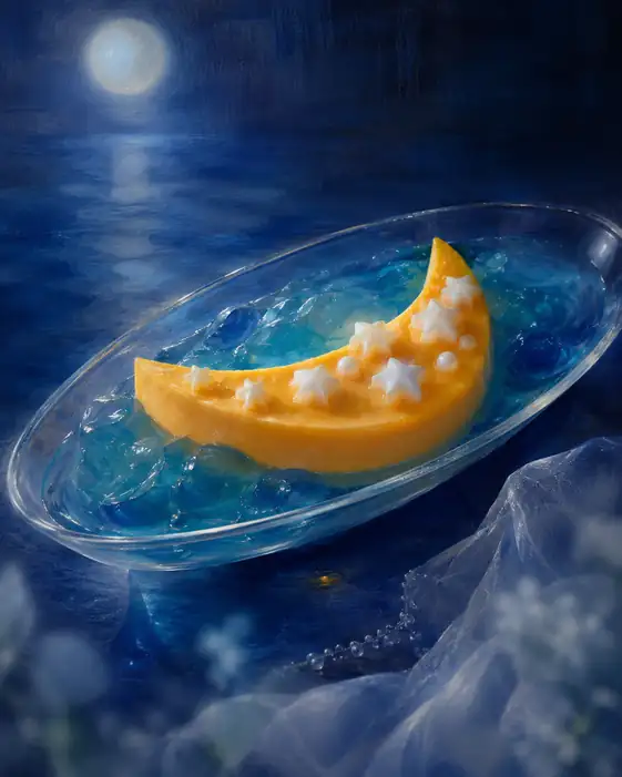The Moon Sets Sail in Blue