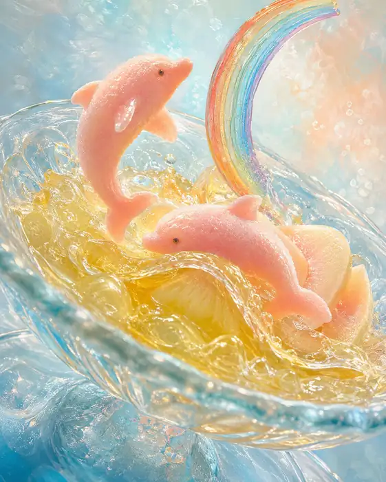Two Dolphins Borrow the Morning Rainbow
