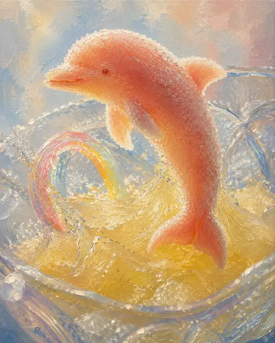 Peach Dolphin Leaps over a Rainbow