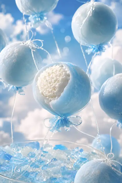 Blue Balloons Carry Ice Cream into the Clouds