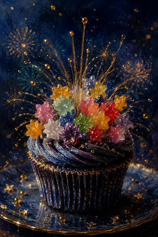 Fireworks Bloom from a Midnight Cupcake