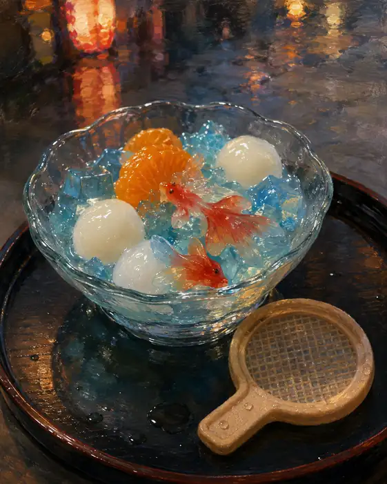 Two Goldfish Swim Through a Festival Night