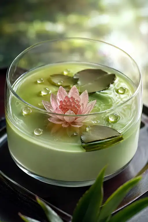 蓮は緑の池の静けさを抱く