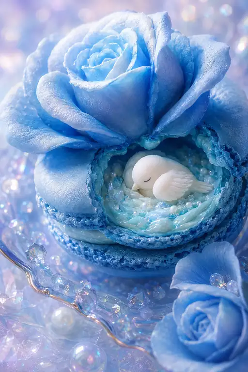The Blue Rose Cradles a White Bird