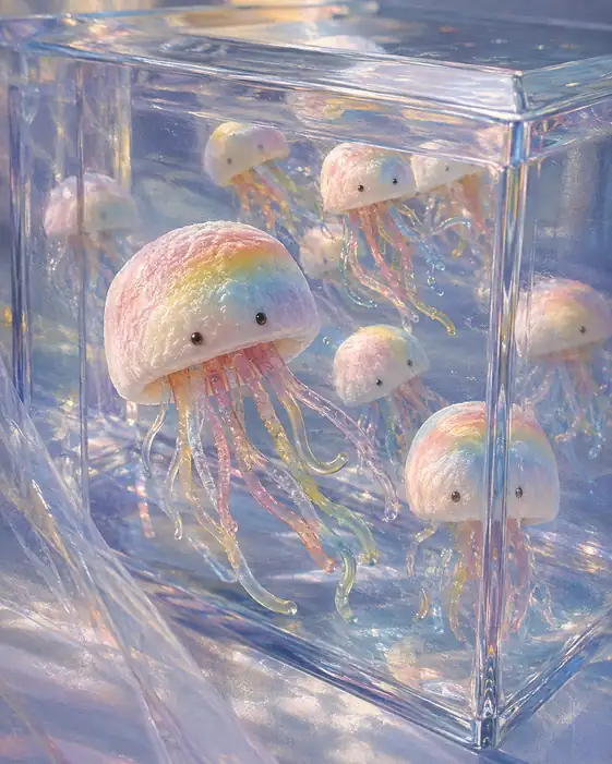 Rainbow Jellyfish Drift Through a Box of Daydreams