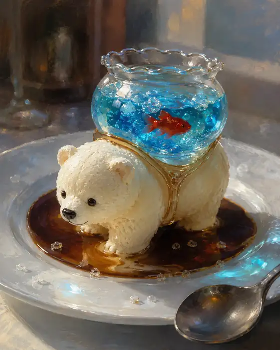 The Little White Bear Carries a Goldfish Sea