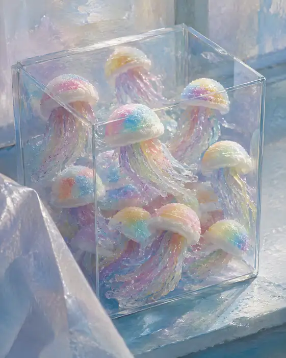 Rainbow Jellyfish Dance inside a Crystal Day