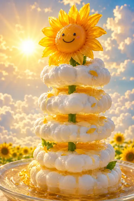 The Smiling Sunflower Climbs a Stairway of Clouds