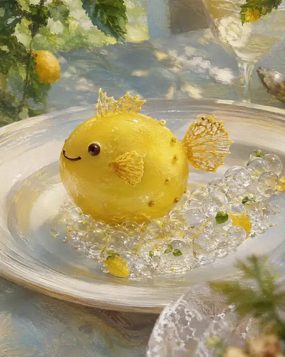 The Lemon Fish Smiles among Sunlit Bubbles