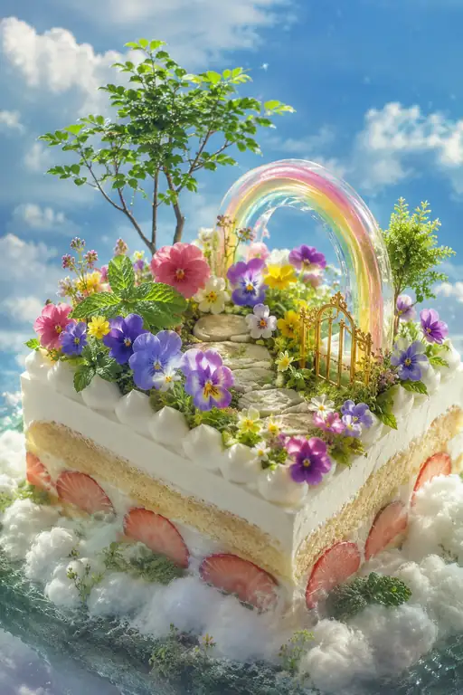 A Rainbow Garden Rises from the Cake