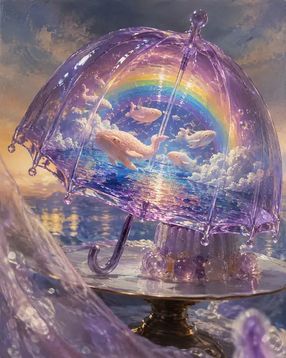 Whales Beneath the Rainbow Umbrella